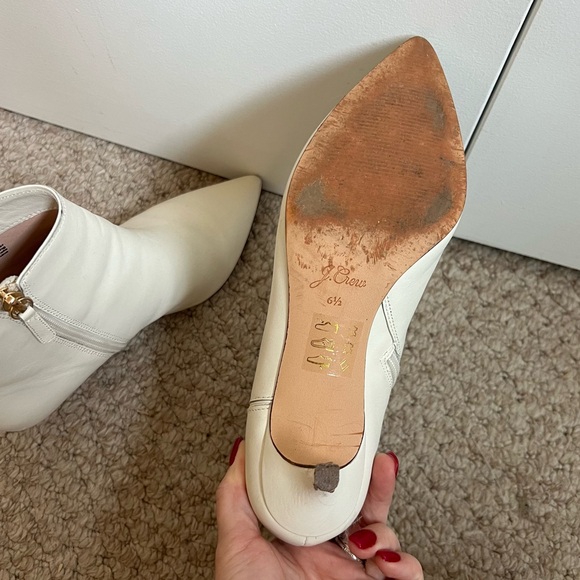 $298 J. Crew Ivory White Kitten-Heeled Ankle Boots Leather Heels size 6.5 - Picture 7 of 8